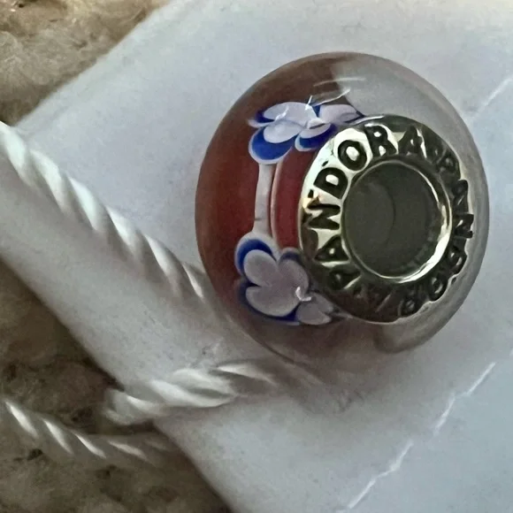 Pandora Red and Blue Floral Murano Charm - Picture 2 of 4